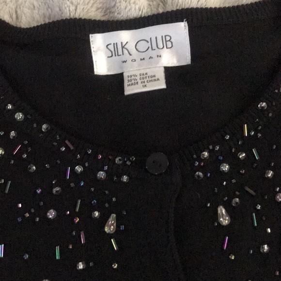Black beaded cardigan sweater set 1X encrusted tank top sweater & button front - Picture 10 of 11